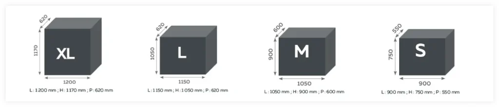 Les différentes tailles possibles de cache clim.